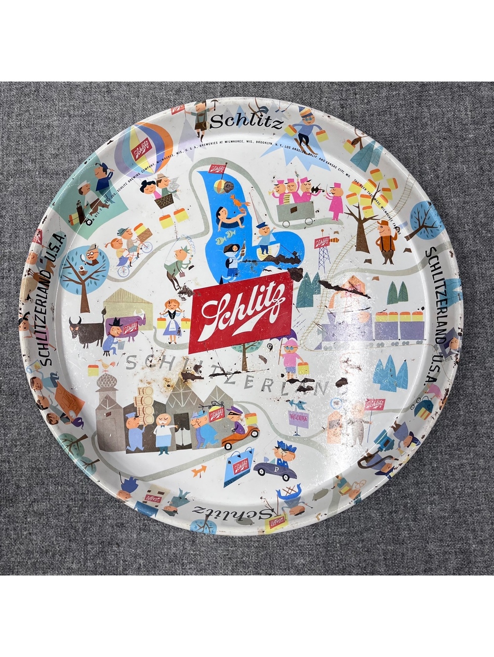 Vintage 1957 Schlitz "Schlitzerland" Schlitz Beer Metal serving tray